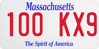 MA license plate 100KX9