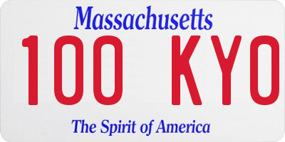 MA license plate 100KY0