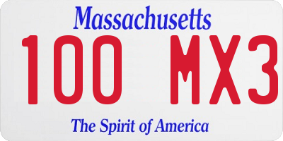 MA license plate 100MX3