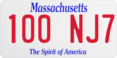 MA license plate 100NJ7