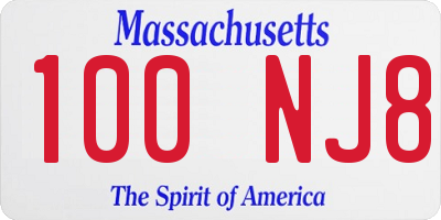 MA license plate 100NJ8