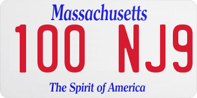 MA license plate 100NJ9