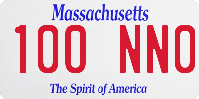 MA license plate 100NN0