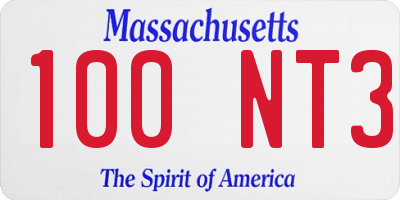 MA license plate 100NT3