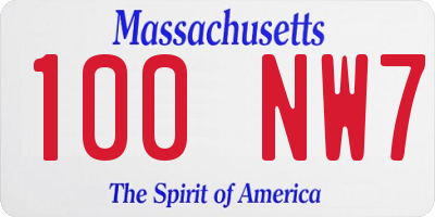 MA license plate 100NW7