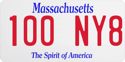 MA license plate 100NY8