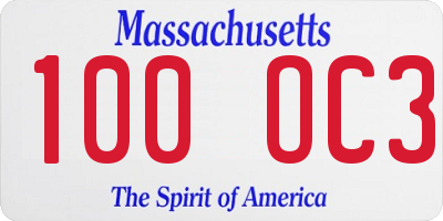 MA license plate 100OC3