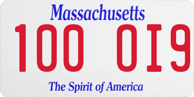 MA license plate 100OI9