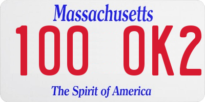 MA license plate 100OK2