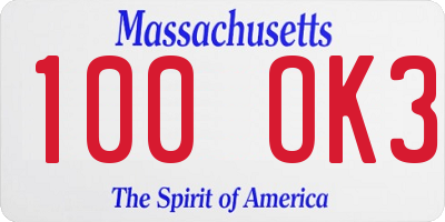 MA license plate 100OK3