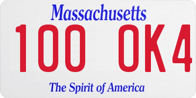 MA license plate 100OK4