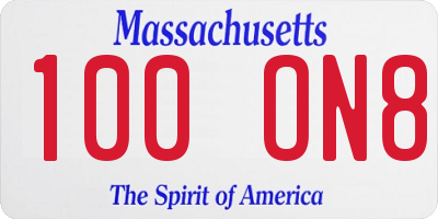MA license plate 100ON8
