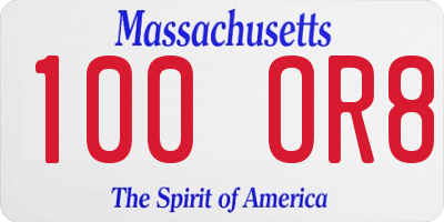 MA license plate 100OR8