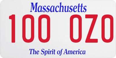 MA license plate 100OZ0