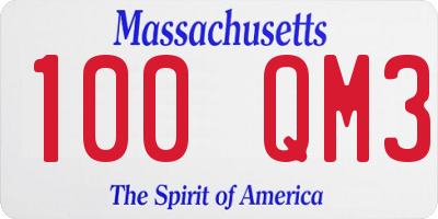 MA license plate 100QM3