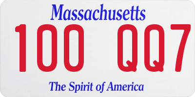 MA license plate 100QQ7