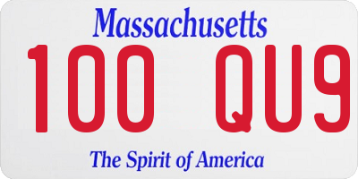 MA license plate 100QU9