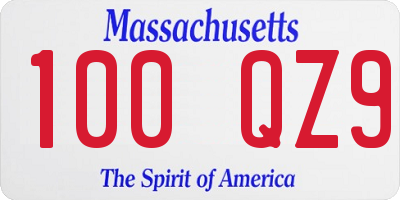 MA license plate 100QZ9