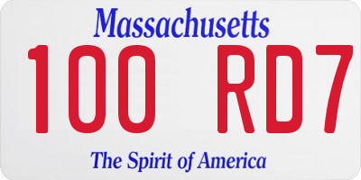 MA license plate 100RD7