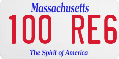 MA license plate 100RE6