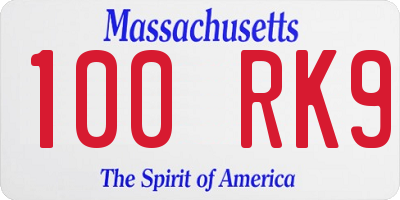 MA license plate 100RK9