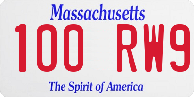 MA license plate 100RW9