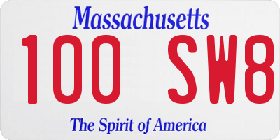 MA license plate 100SW8