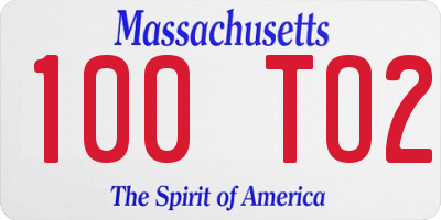 MA license plate 100TO2