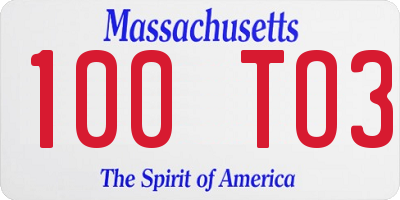 MA license plate 100TO3