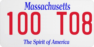 MA license plate 100TO8