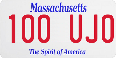 MA license plate 100UJ0