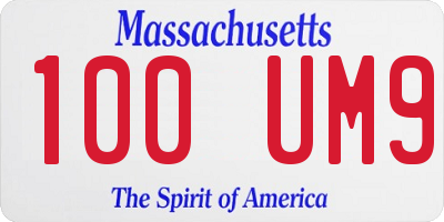 MA license plate 100UM9
