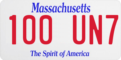 MA license plate 100UN7