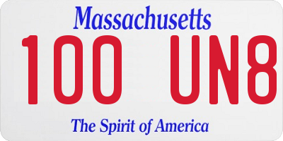 MA license plate 100UN8