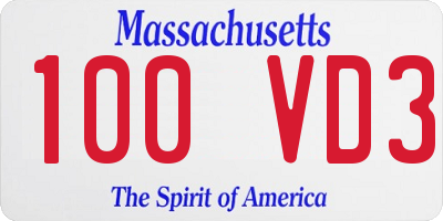 MA license plate 100VD3