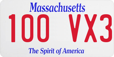 MA license plate 100VX3