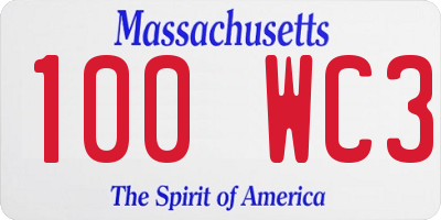 MA license plate 100WC3