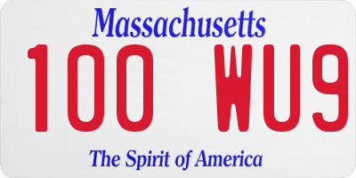 MA license plate 100WU9