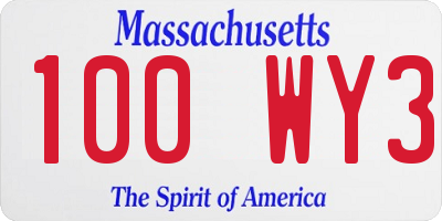 MA license plate 100WY3