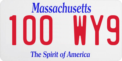 MA license plate 100WY9
