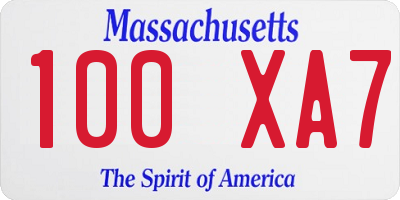 MA license plate 100XA7