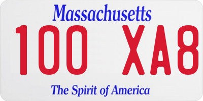 MA license plate 100XA8
