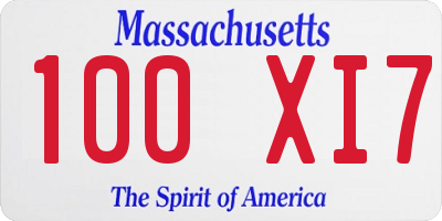 MA license plate 100XI7
