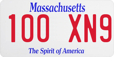 MA license plate 100XN9