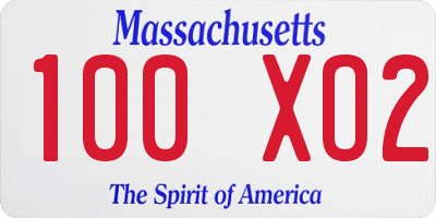 MA license plate 100XO2