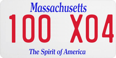 MA license plate 100XO4