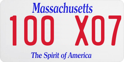 MA license plate 100XO7