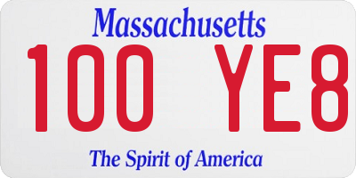 MA license plate 100YE8