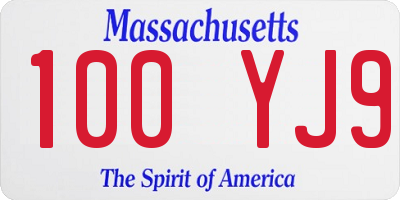 MA license plate 100YJ9