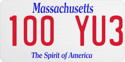MA license plate 100YU3